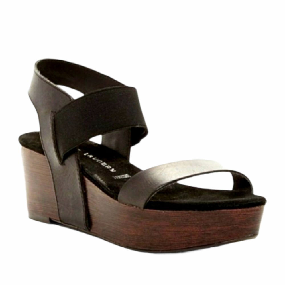 Chinese Laundry Black & Wood Platform Sandals